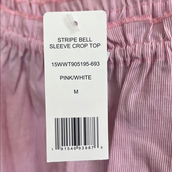 Bebe stripe bell sleeve crop top size red /white medium new - Picture 7 of 12
